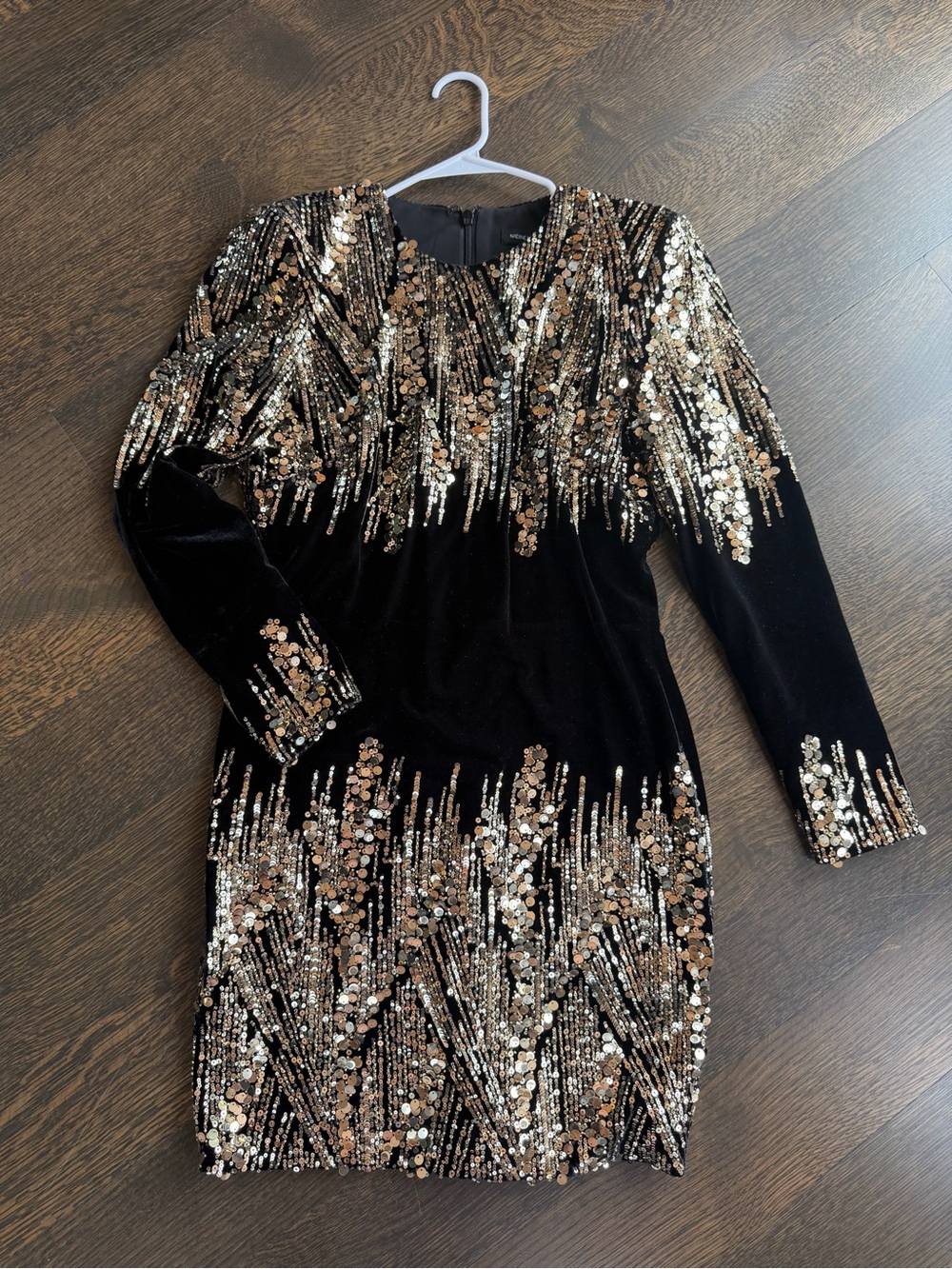 Nadine Merabi Black Velvet Gold Sequin Mini Dress XL US 12